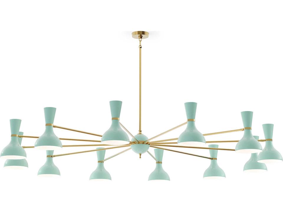 Clare 12-Light Chandelier in Polished Nickel with Mint Green Painted Shades