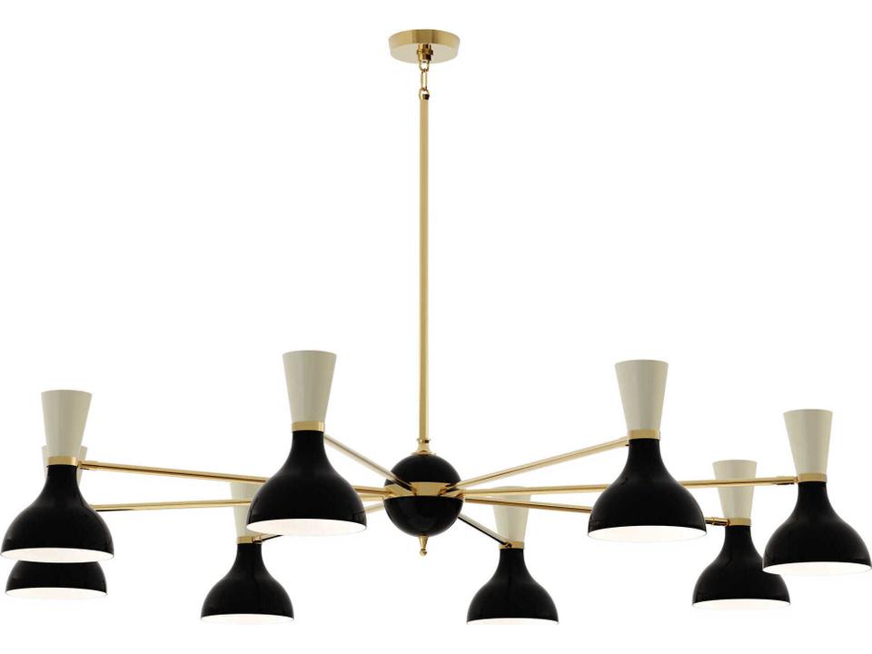 Clare 8-Light Chandelier in Modern Brass with Obsidian and Bone Painted Metal Shades