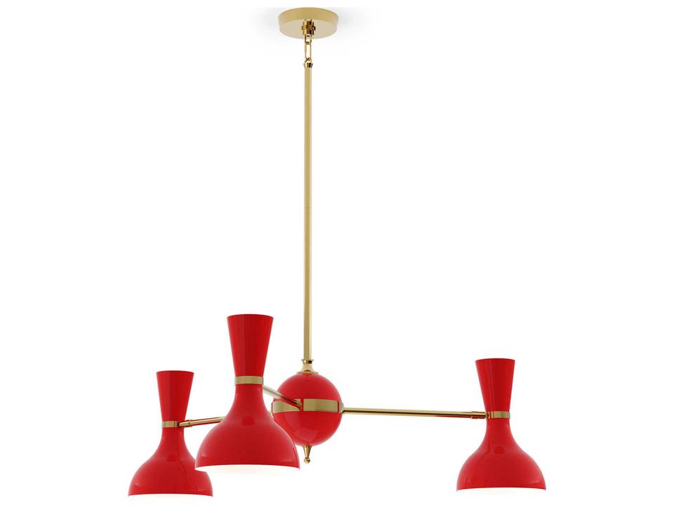 Clare 3-Light Chandelier in Modern Brass with Ruby Red Metal Shades