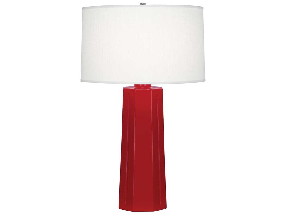 Mason 1-Light Table Lamp in Ruby Red Glazed Ceramic with Oyster Linen Shade