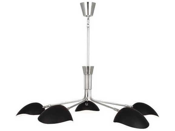 Rico Espinet Racer 5-Light Chandelier in Polished Nickel with Matte Black Shades