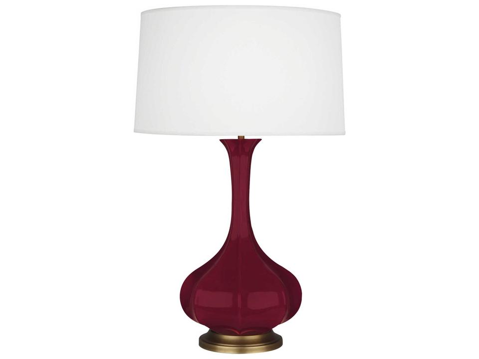 Pike Sugar Plum Glazed Purple Buffet Lamp with Pearl Dupoini Shade and Aged Brass Accents