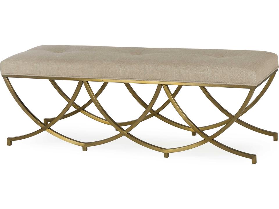 Olivia Textured Linen Accent Bench with Satin Brass Base