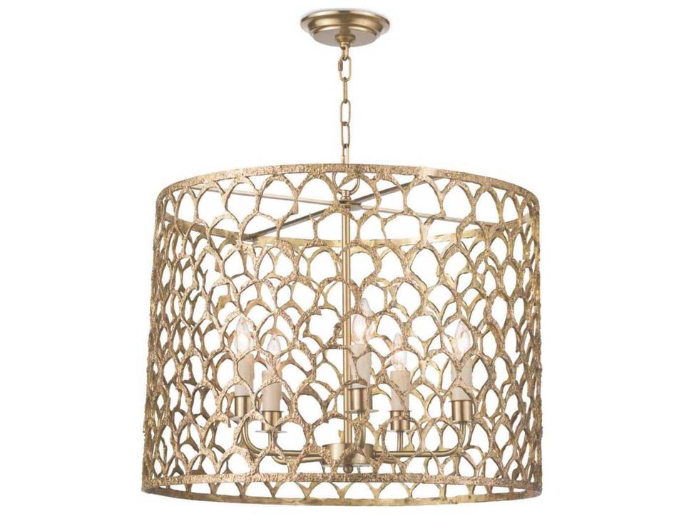 5-Light Cabana Drum Chandelier in Natural Brass