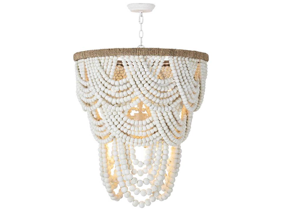 6-Light Lorelei Wood Bead Chandelier in Distressed White