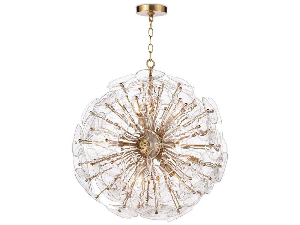 9-Light Poppy Sputnik Chandelier Clear Glass and Natural Brass