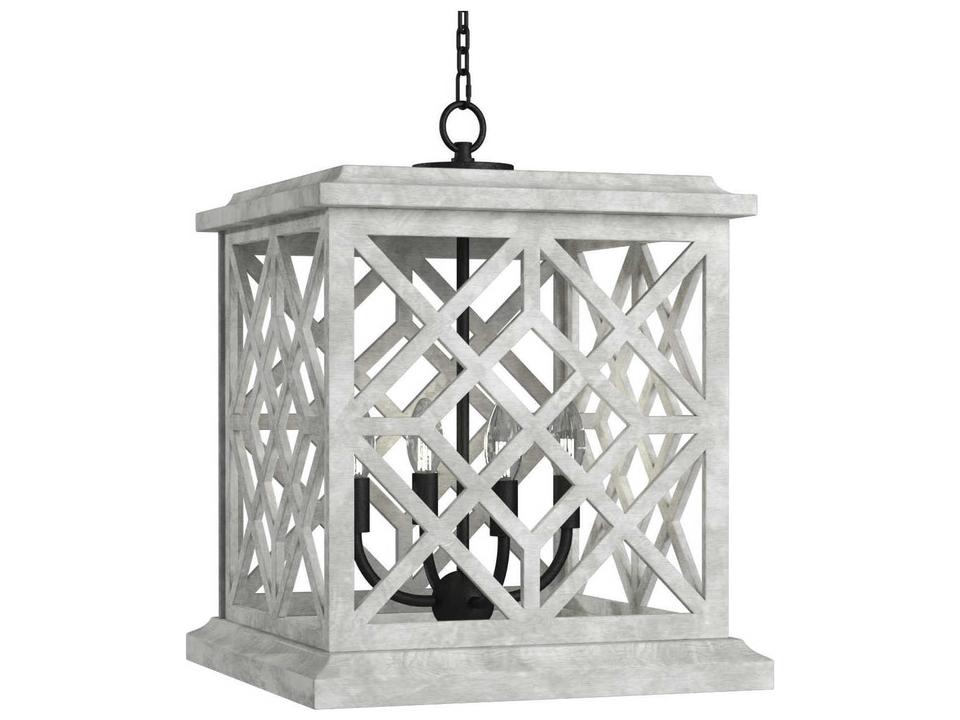 4-Light Chatham Wood Lantern Chandelier in White