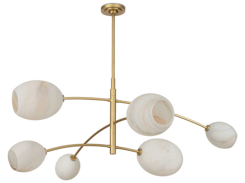 6-Light Artemis Chandelier in Natural Brass with Alabaster Glass
