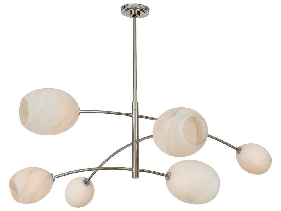 6-Light Artemis Chandelier in Polished Nickel with Alabaster Glass