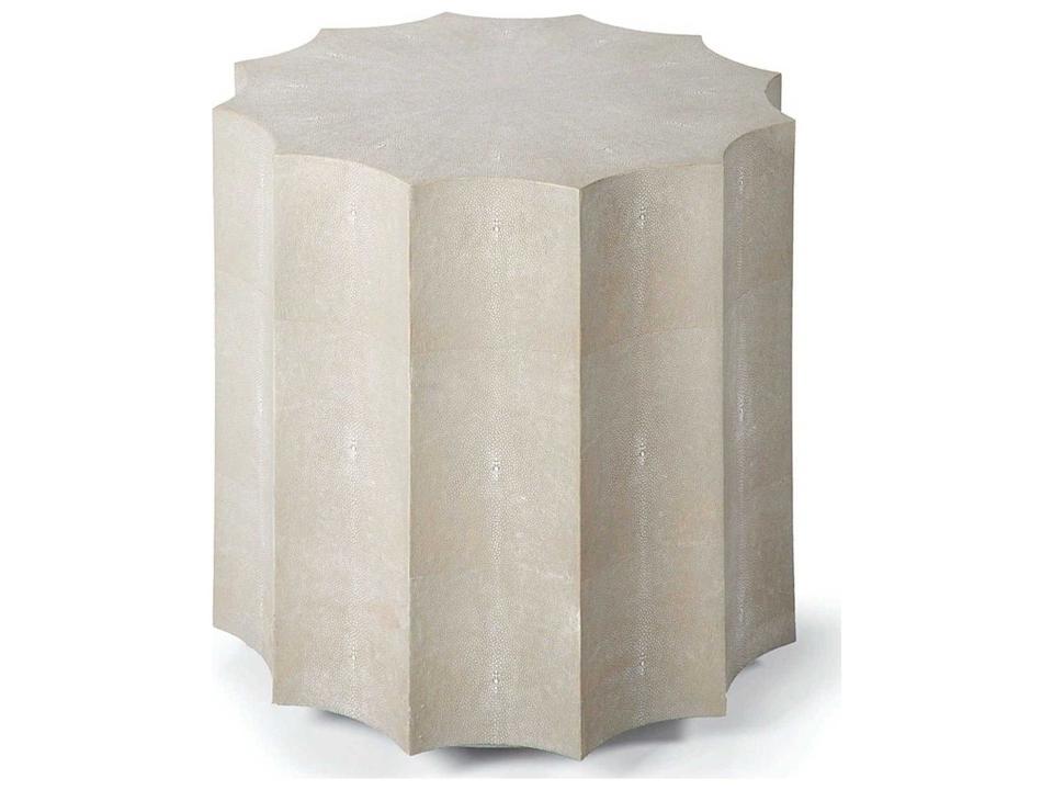 Marilyn Faux Shagreen Round End Table in Ivory Grey