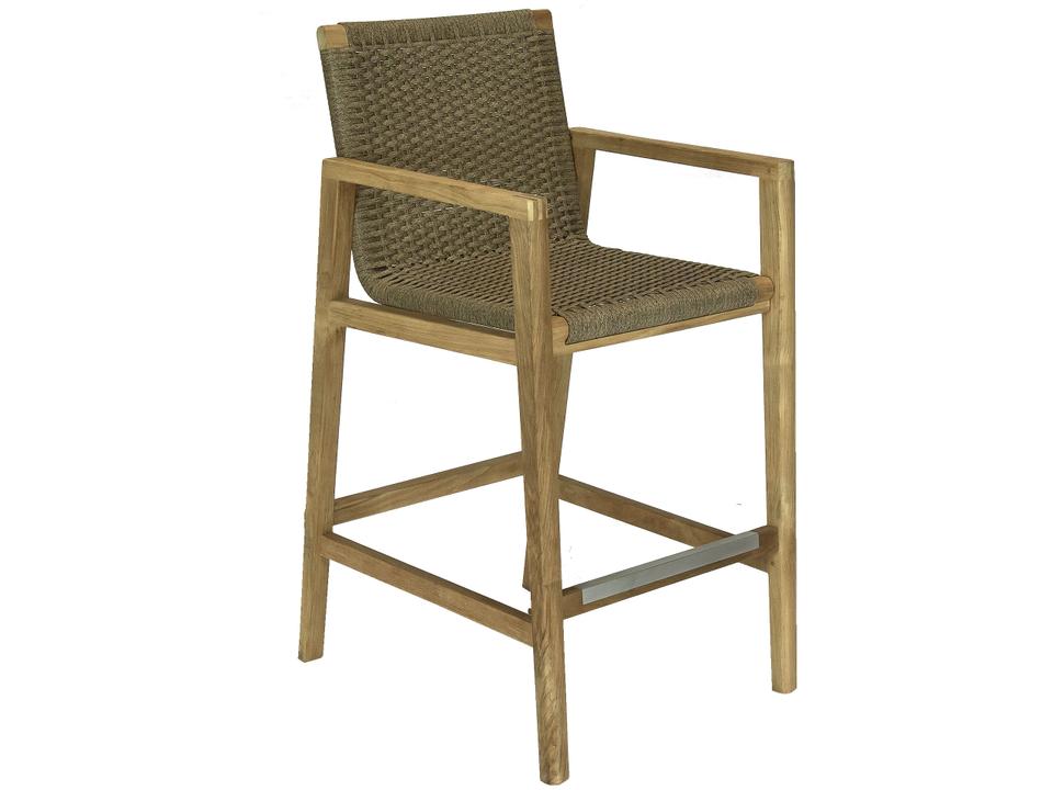 Admiral Teak Bar Chair in Sand with Woven Seat