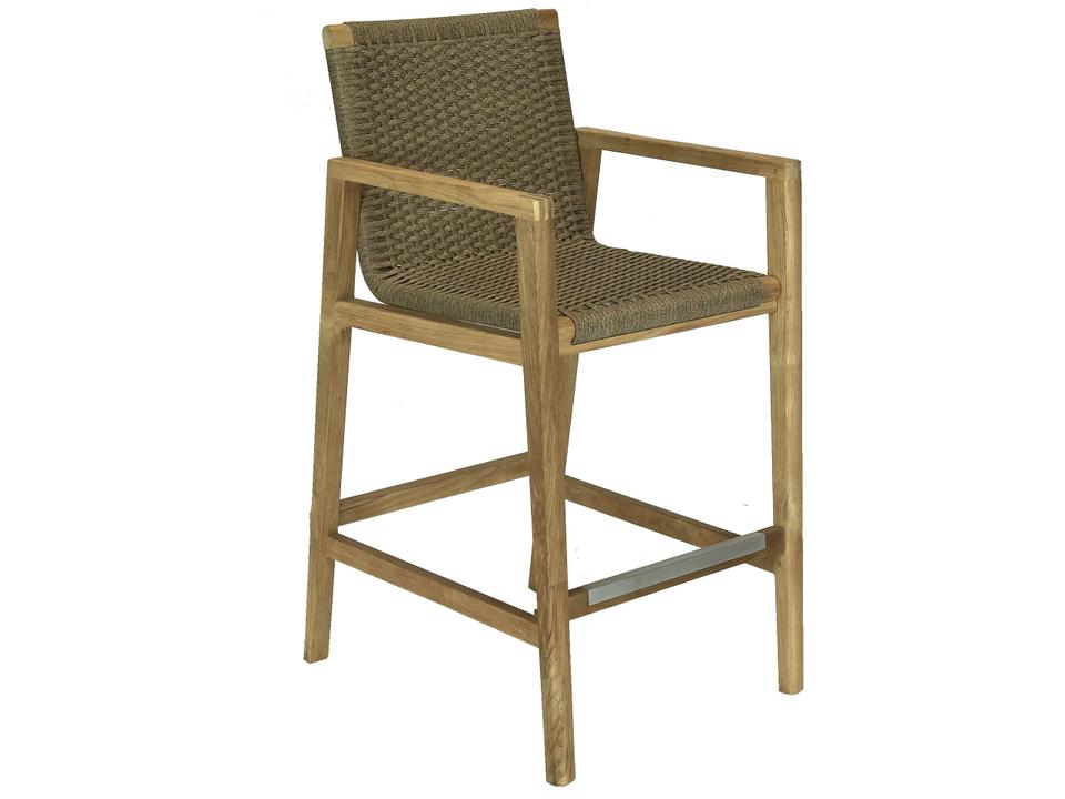 Admiral Teak and Rope Outdoor Counter Height Chair in Sand