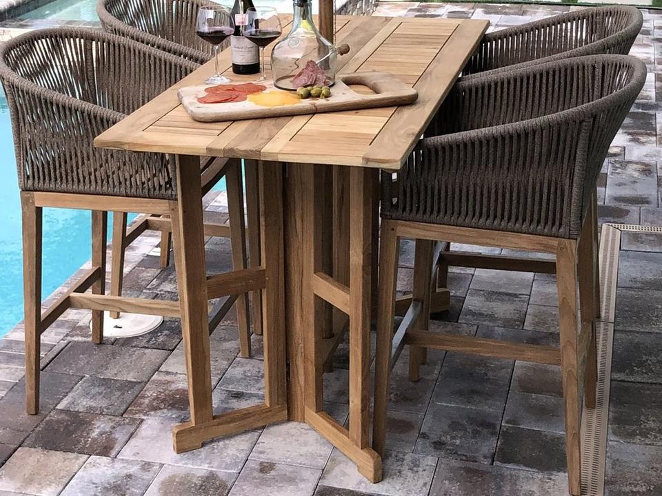 Classic 64-Inch Drop Leaf Bar Table in Natural Teak