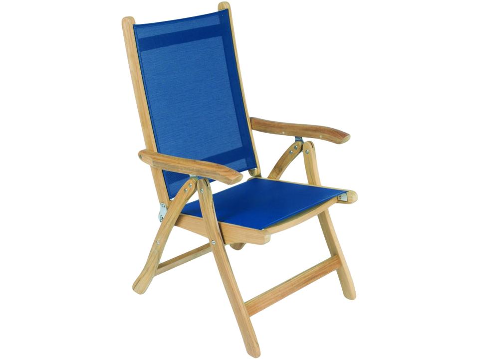 Florida Teak Black Sling Adjustable Folding Dining Arm Chair