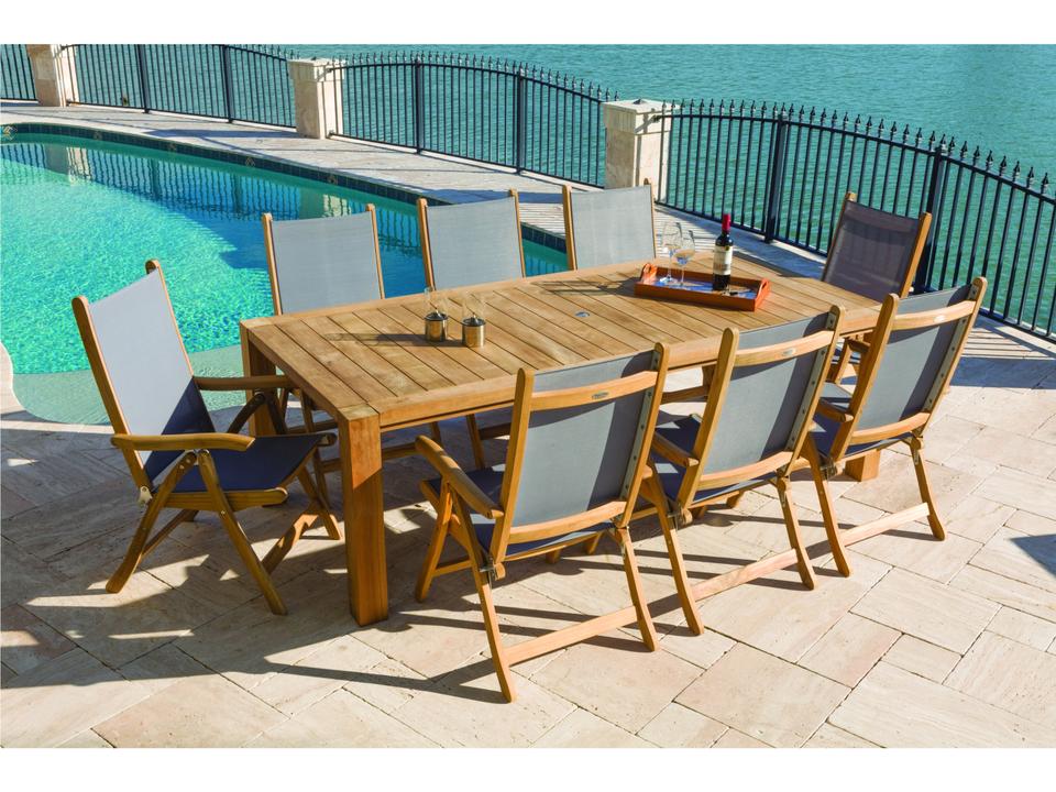 Florida Navy Sling Adjustable Folding Teak Dining Arm Chair