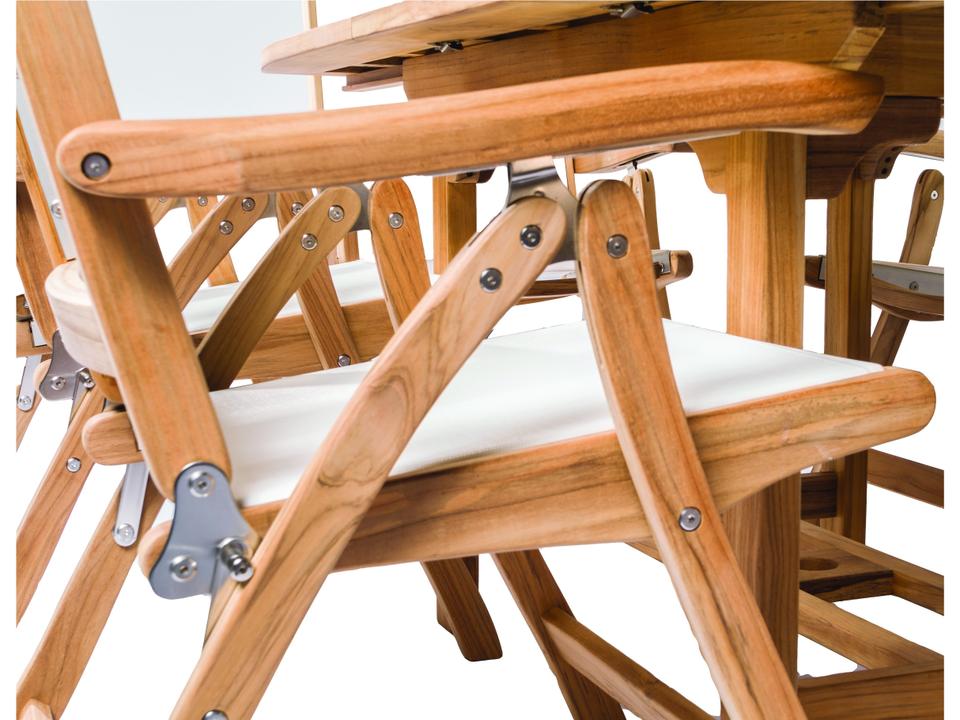 Florida Teak Adjustable Folding Dining Arm Chair with White Sling