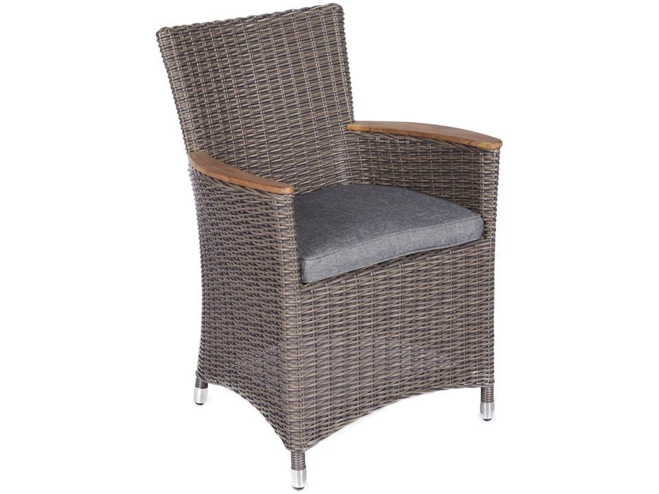 Helena Gray Wicker Dining Arm Chair with Gray Cushion