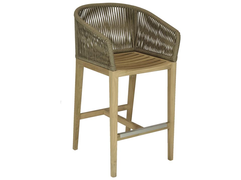 Malibu Outdoor Bar Chair in Desert Sand Wicker and Teak