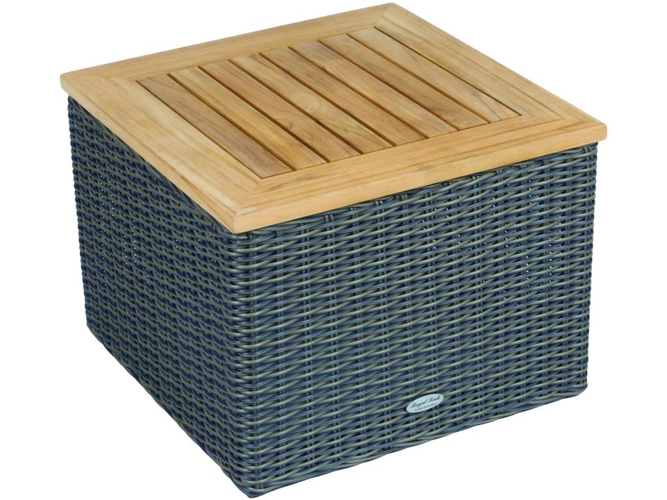 Sanibel Outdoor Wicker Storage Side Table with Teak Top