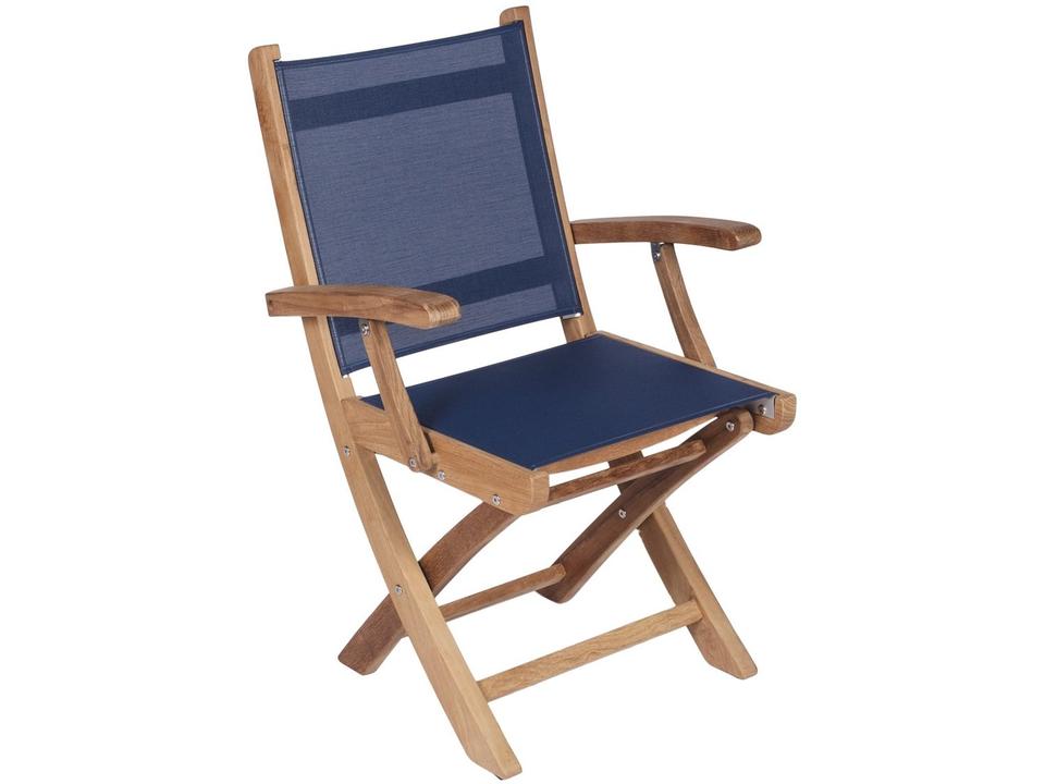 Sailmate Teak Folding Dining Arm Chair with Navy Sling