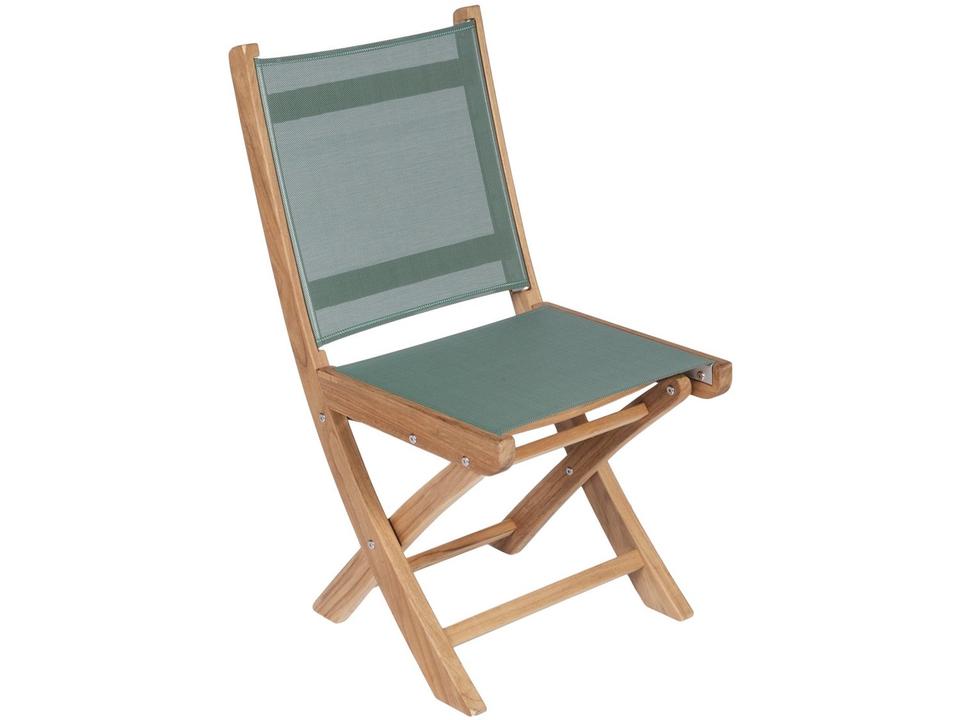 Sailmate Folding Teak Dining Side Chair with Moss Sling