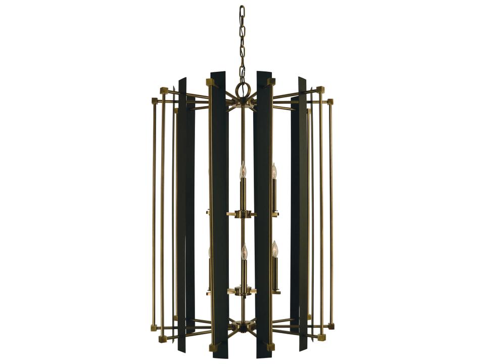 12-Light Louvre Chandelier in Antique Brass and Matte Black