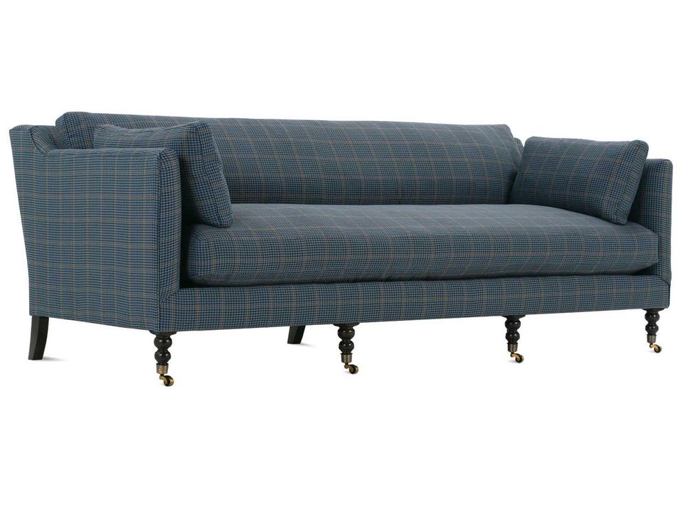 Madeline 3-Seat Upholstered Sofa in Chocolate Blue Patterned Fabric