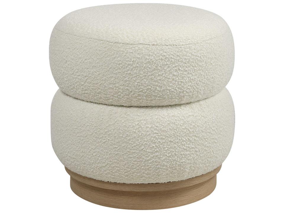 Miele Ivory Boucle Ottoman with Light Oak Veneer Base