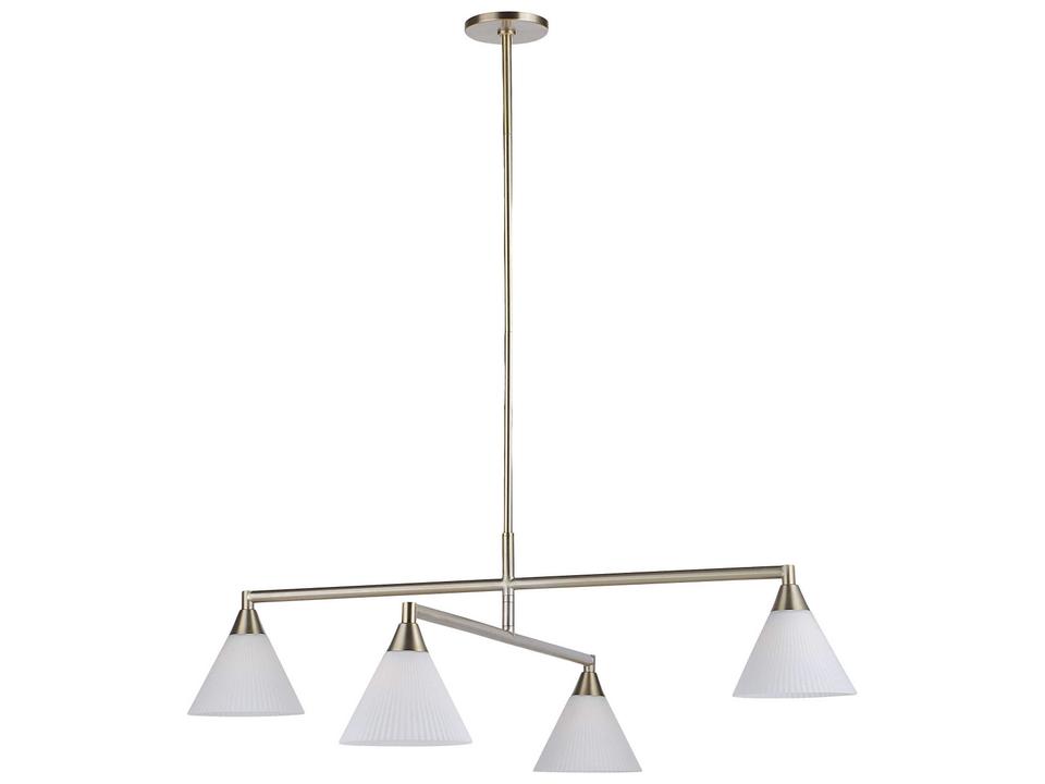 Isola 4-Light Chandelier in Champagne Plated Iron with Fluted Etched White Glass Shades by Arren Williams