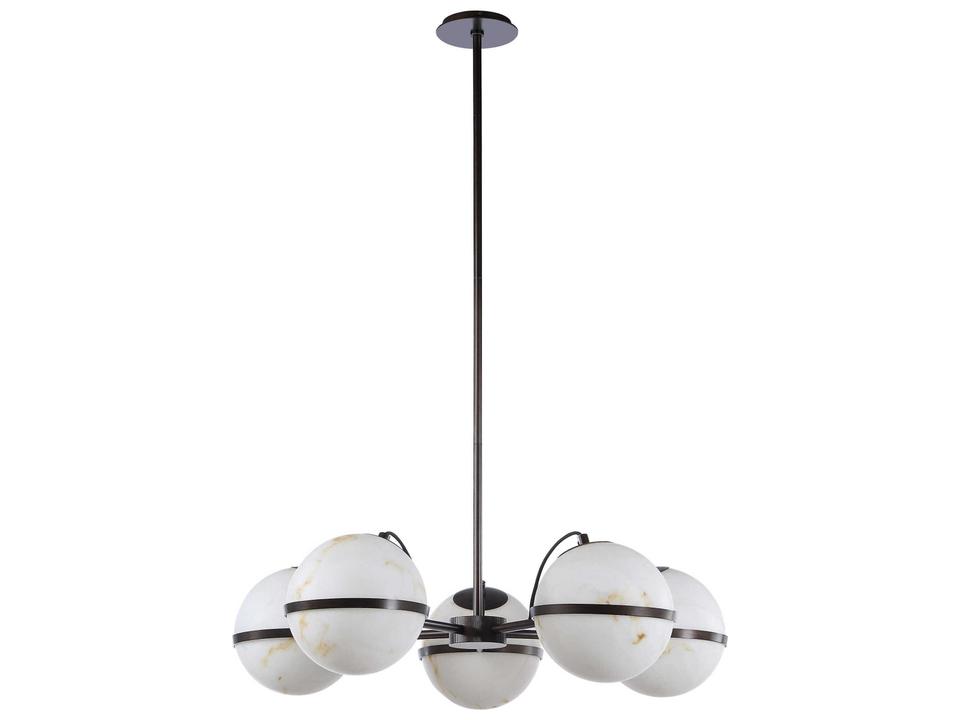 Roca 5-Light Chandelier in Powder Coated Dark Antique Bronze with Faux Alabaster Globes