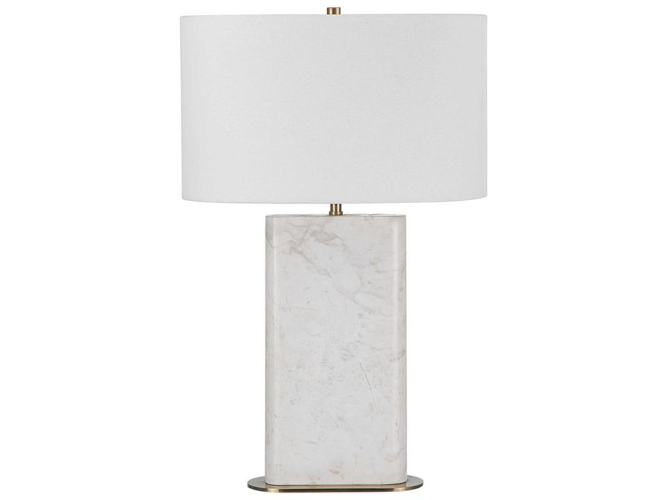 Irisa Honed White Marble Buffet Lamp with Antique Brushed Brass Accents