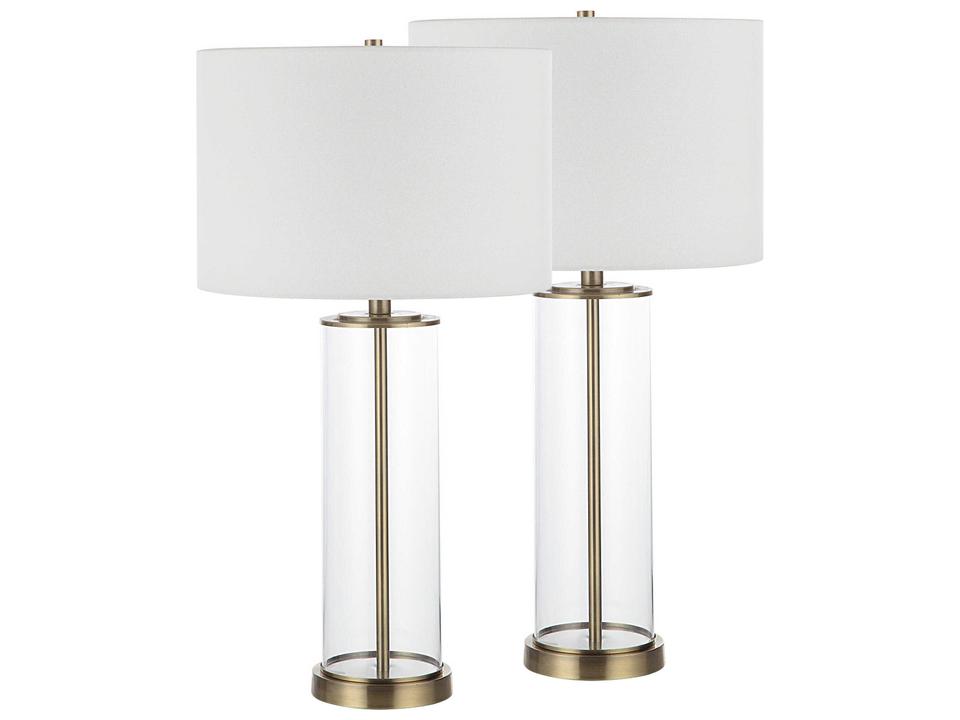 Saco Satin Brass Ivory Linen Buffet Lamp Set of 2