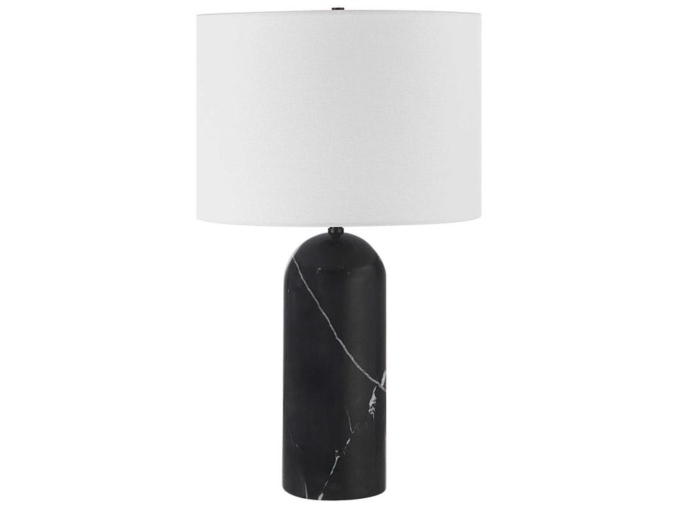Tyne Honed Black Marble Table Lamp with Ivory Linen Shade