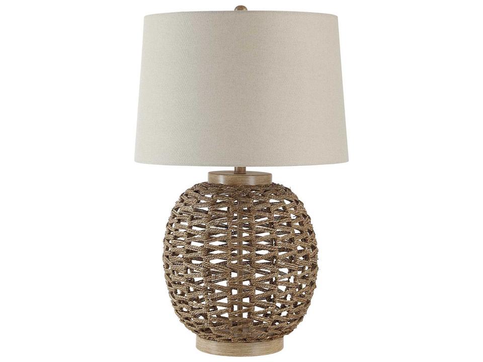 Noa Table Lamp with Woven Rope Body and Oatmeal Linen Shade
