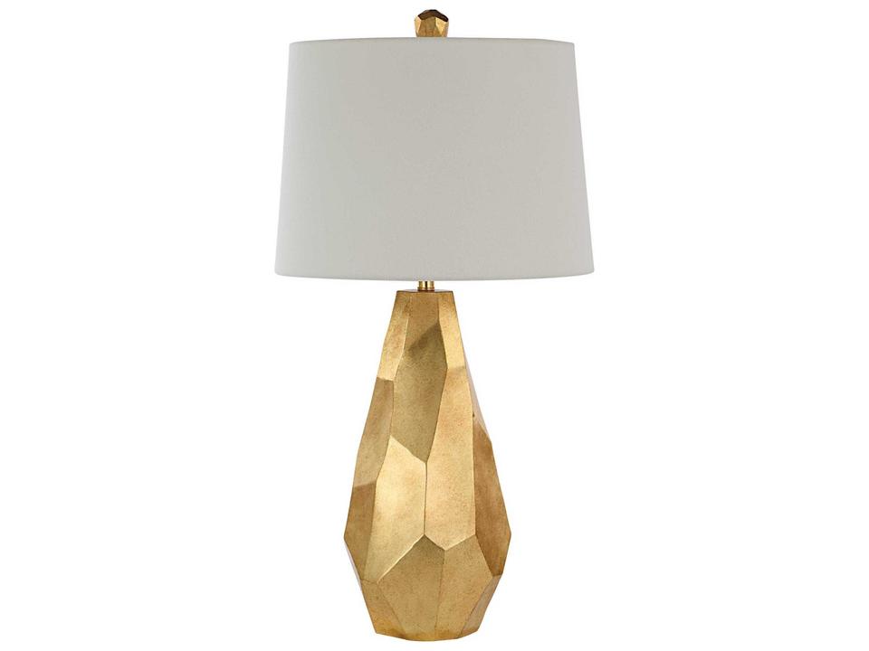 Sanae Gold Leaf Table Lamp with Ivory Linen Shade and 3-Way Rotary Switch