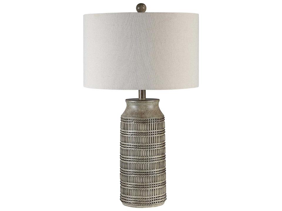 Tarragona Textured Resin Table Lamp in Painted Light Brown with Cream Linen Shade