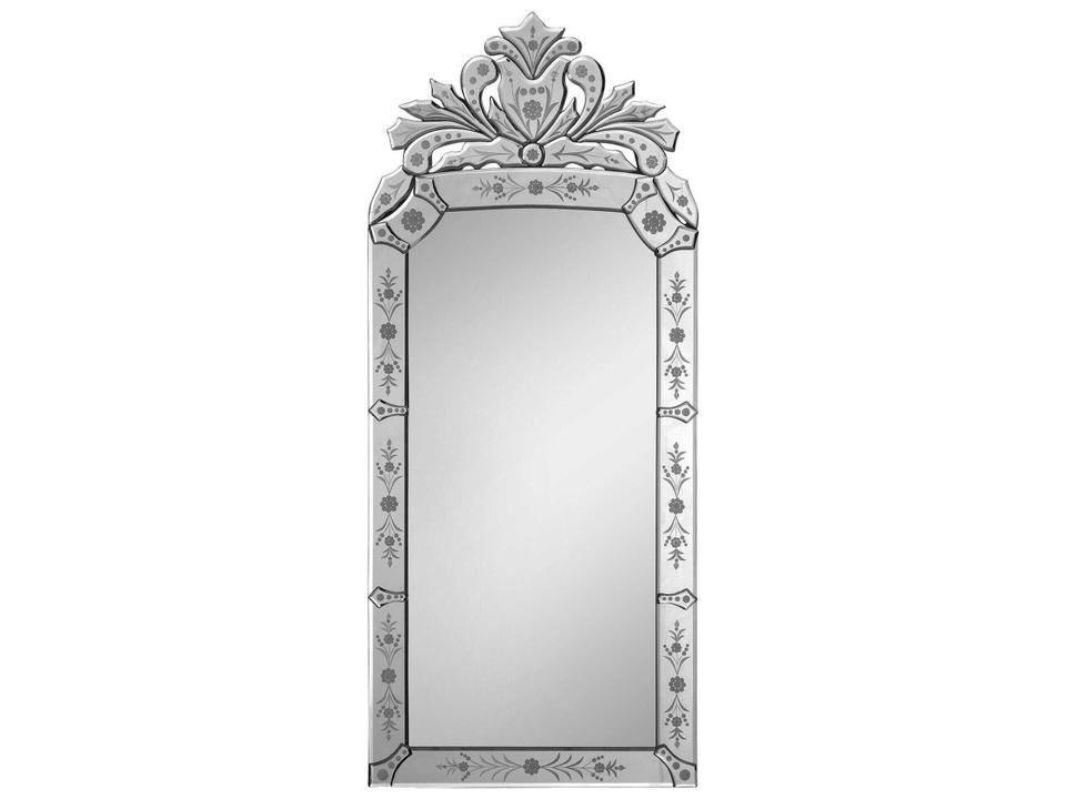Venetian Etched Rectangular Wall Mirror with Crown Detail