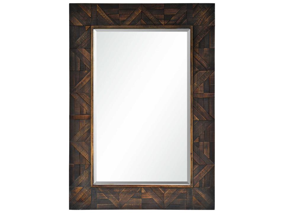 Madden Dark Brown Rectangular Wall Mirror with Geometric Firwood Frame