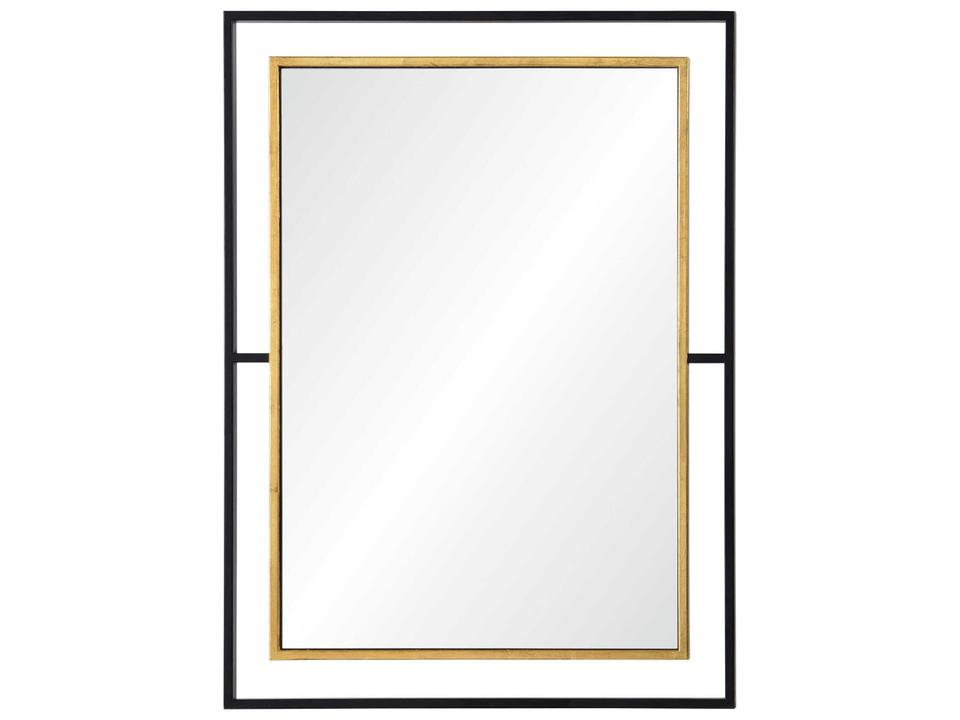 Gray Gold Leaf Rectangular Wall Mirror with Black and Gold Leaf Frame