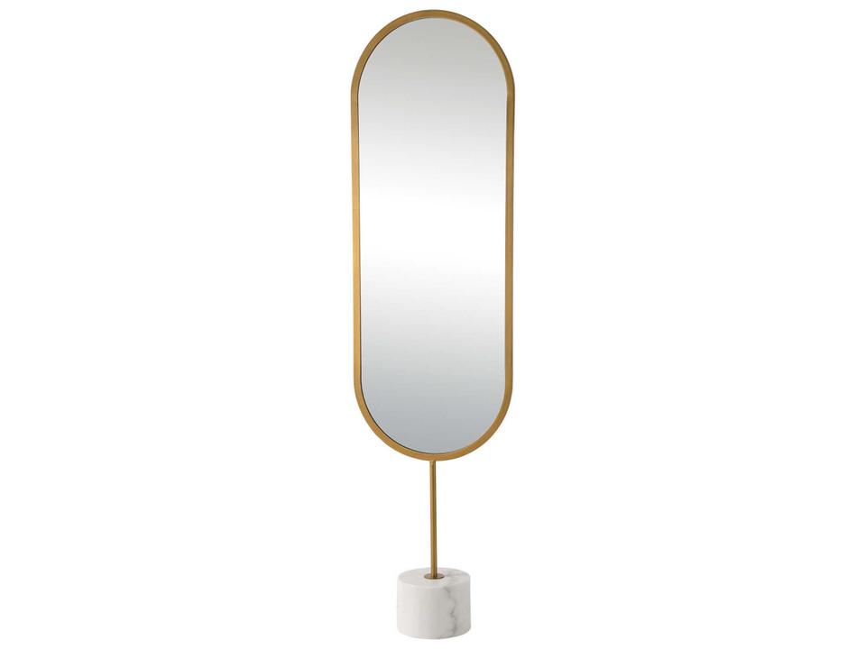 Taio Oval Floor Mirror in Antique Brass with White Marble Base