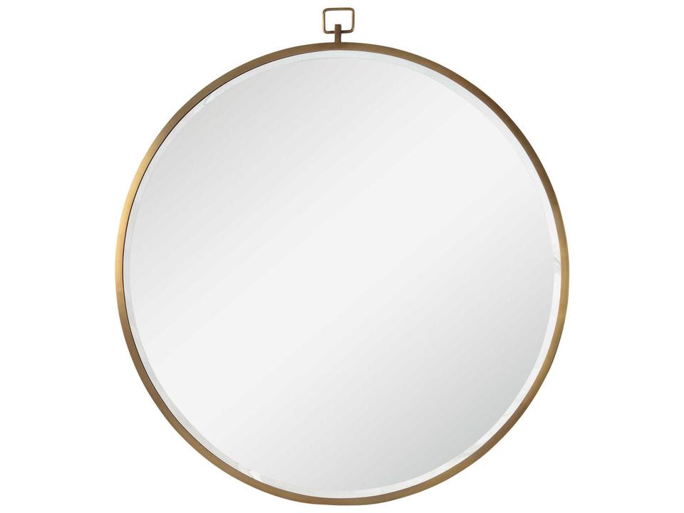Azam Round Wall Mirror with Bronze Iron Frame and Beveled Edge