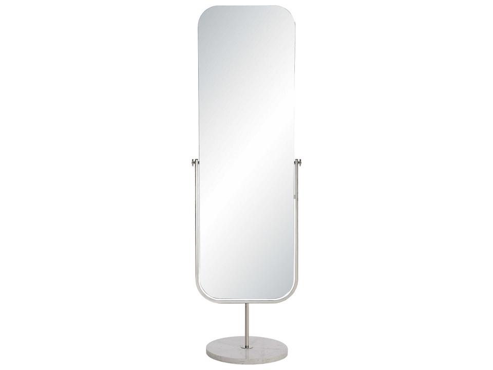 Mandra Polished Nickel Rectangular Floor Mirror with Volakas Marble Base