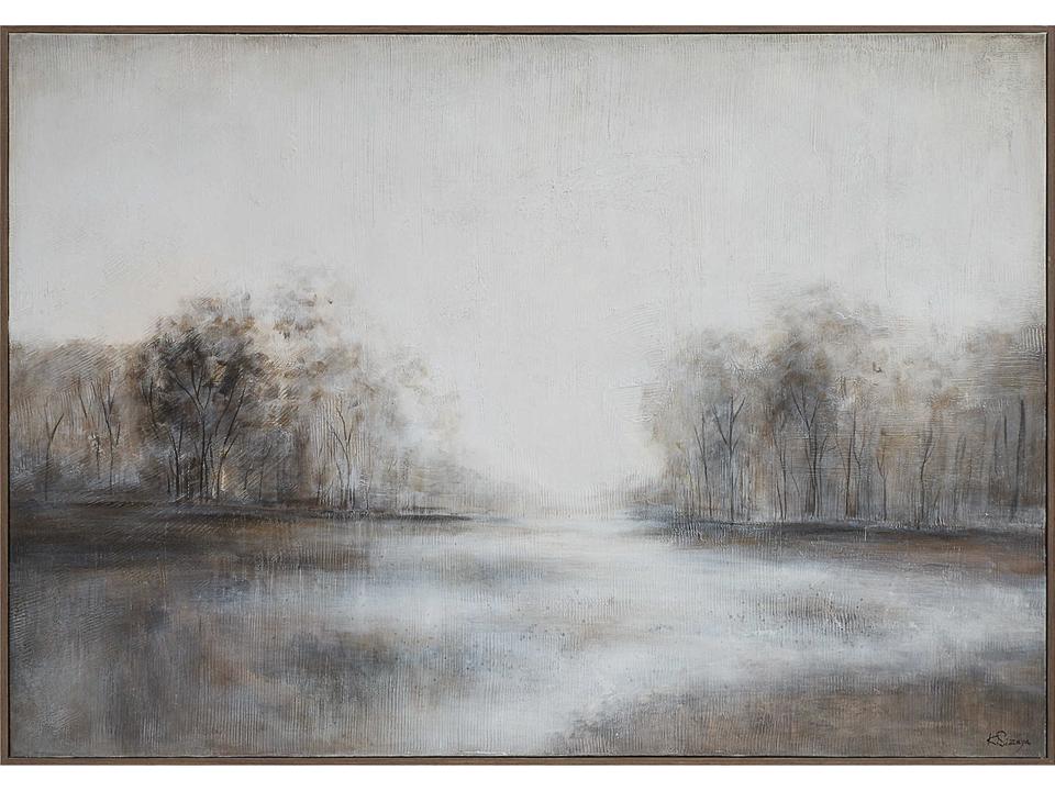 Country Hand-Painted Textured Canvas Wall Art with Dark Brown Veneer Frame