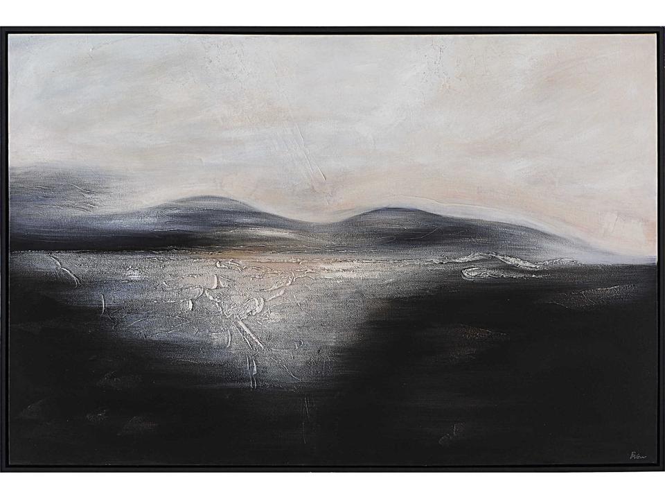 Suez Hand-Painted Abstract Canvas Art with Matte Black Wood Frame