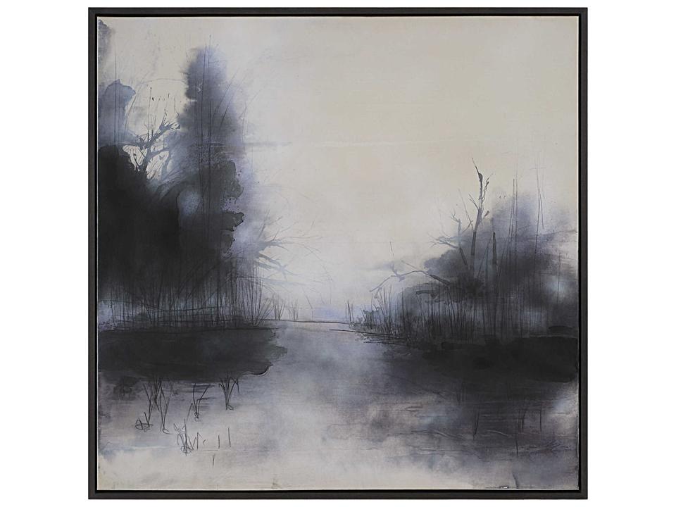 Spencer Abstract Landscape Canvas Art with Dark Grey Wood Veneer Frame