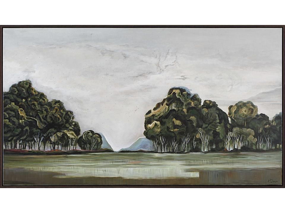 Malika Hand Painted Textured Landscape Canvas Art in Dark Brown Framed Cotton Canvas