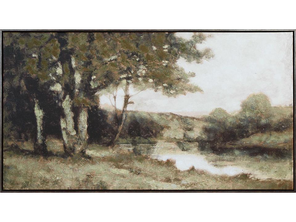 Dulcedo Landscape Canvas Art With Hand-Painted Embellishments and Grey Wood Frame