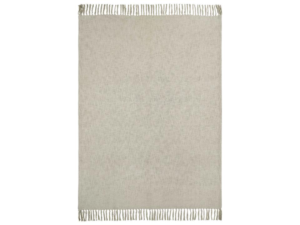 Curtis Cotton Woven Throw Blanket in Beige with Fringed Trim