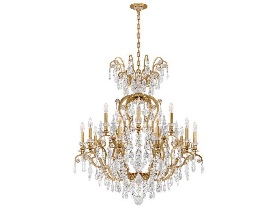 16-Light Renaissance Rock Crystal Candelabra Chandelier with Quartz Crystal