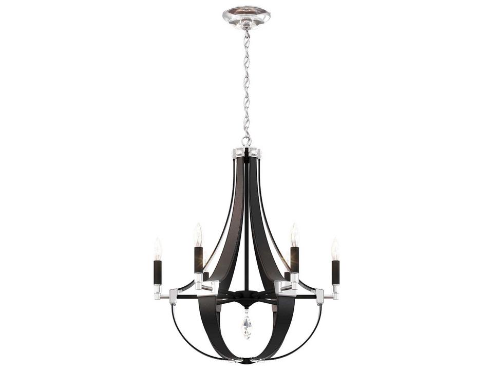 Crystal Empire 6-Light Candelabra Chandelier in Grizzly Black Leather